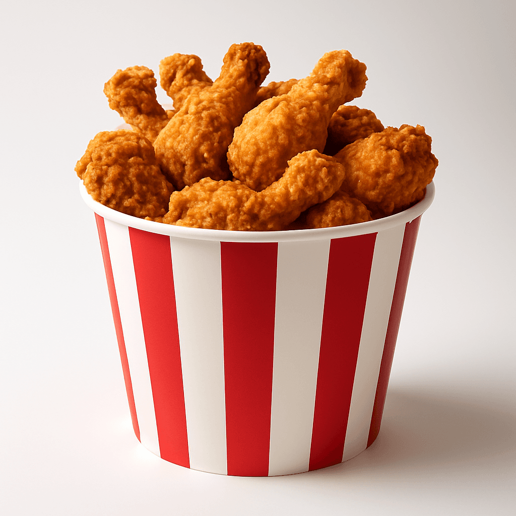 Brave's signature fried chicken family bucket piled high with crispy pieces