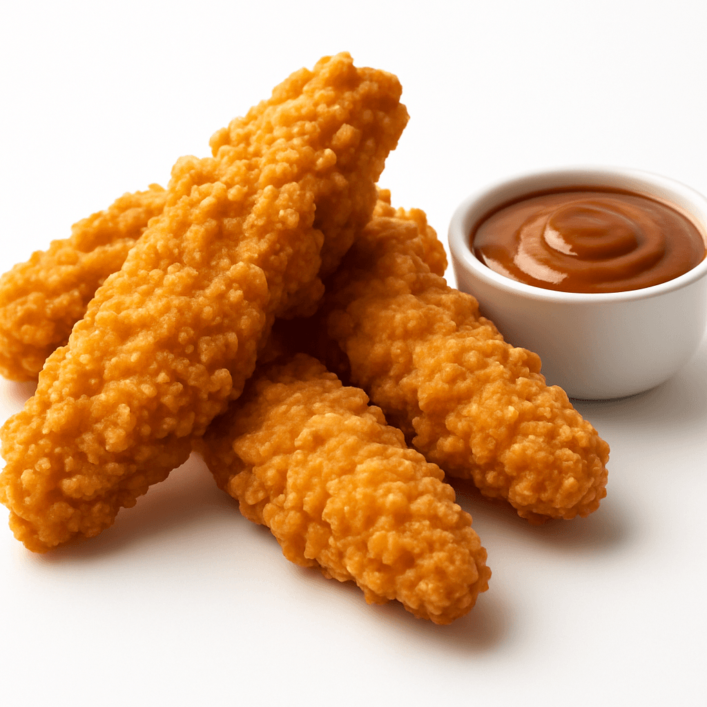 Brave's golden crispy chicken tenders served with dipping sauce